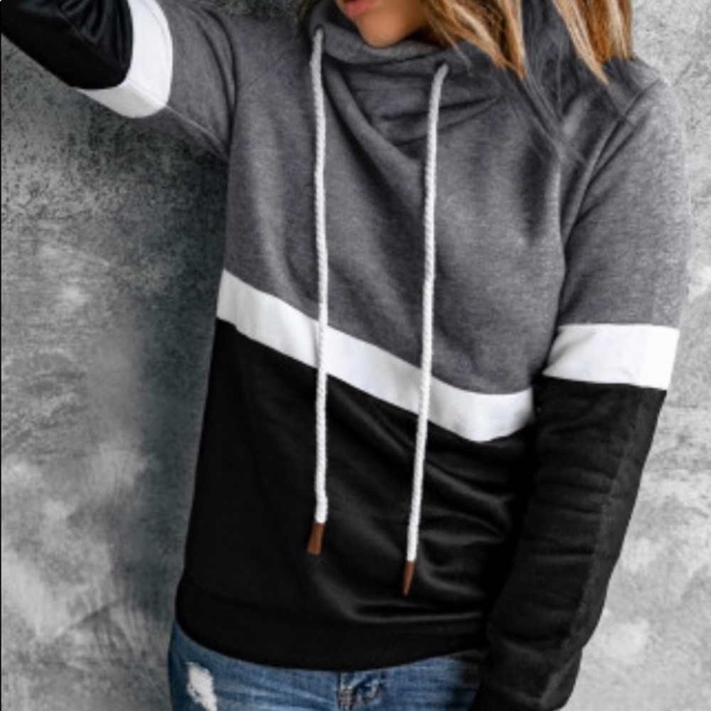 SALE COZY BLACK DRAWSTRING COWL NECK HOODIE - Picture 1 of 6